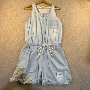 Aaron & Amber Blue Denim Romper & Pink Lily Tan Acid Wash Romper Set Size S